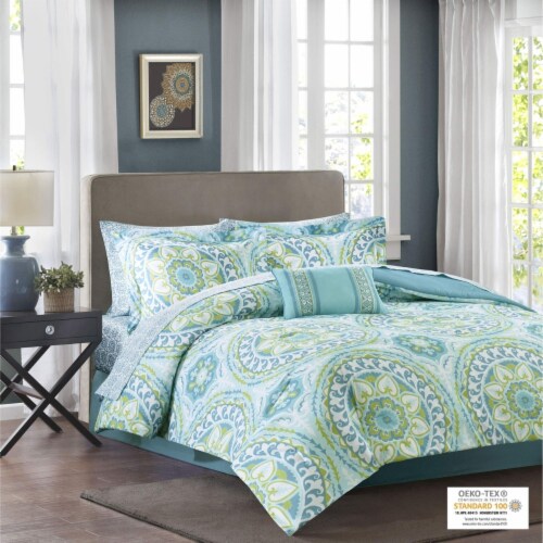 Madison Park MPE10-117 Essentials Serenity Complete Bed & Sheet Set King Aqua,King Perspective: top