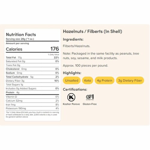 Nuts.com Hazelnuts in Shell - Whole & Raw Jumbo - 1 lb Bag (Non-GMO, Gourmet, Freshly Harvest Perspective: top