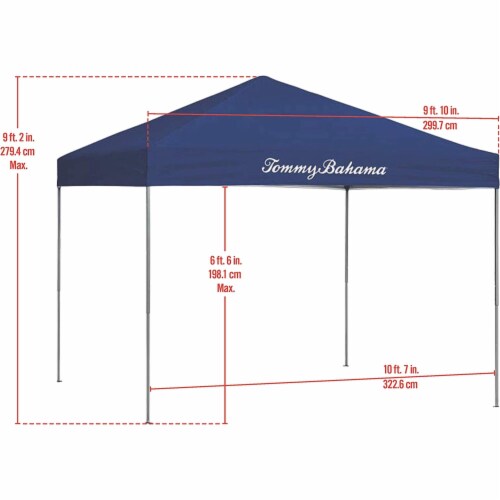 Tommy Bahama Patented Pop Up Canopy EZ Open Tent w/ Roller Bag Blue, 10 x 10' Perspective: top