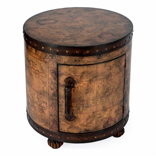 Beaumont Lane Round Traditional Wood Duffel End Table in Brown Perspective: top