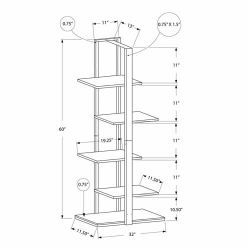 Pemberly Row 5 Shelf Metal Bookcase in White and Silver Perspective: top