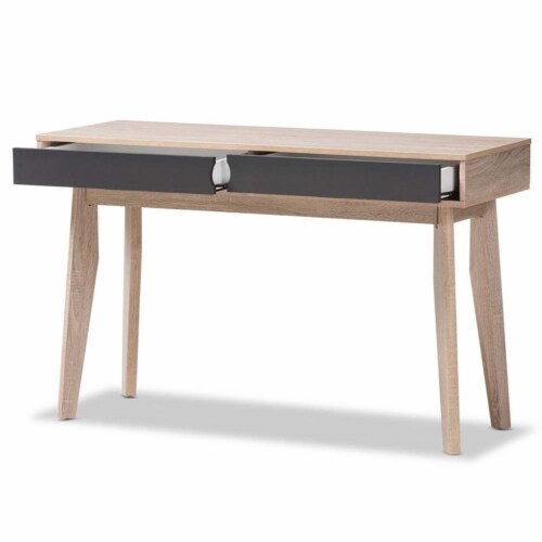 Hawthorne Collection 2 Drawer Wood Study Desk in Light Brown and Gray Perspective: top