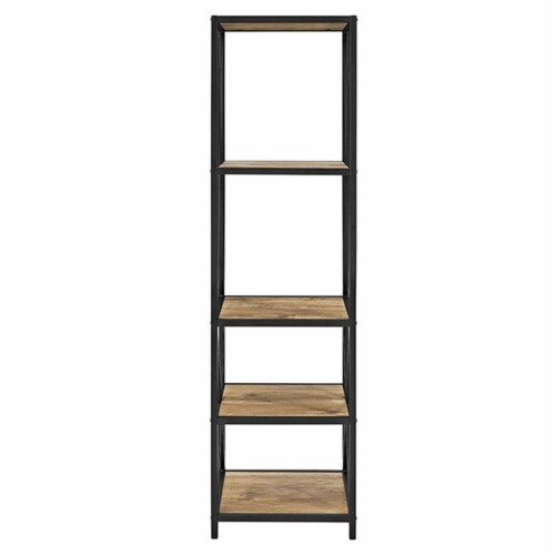Pemberly Row 4 Shelf Metal and Wood Bookcase in Barnwood Perspective: top