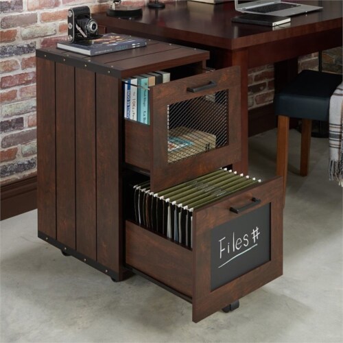 Bowery Hill Industrial Filing Cabinet in Vintage Walnut Perspective: top