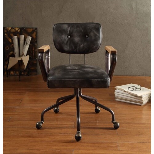 Bowery Hill Leather Swivel Office Chair in Vintage Black Perspective: top
