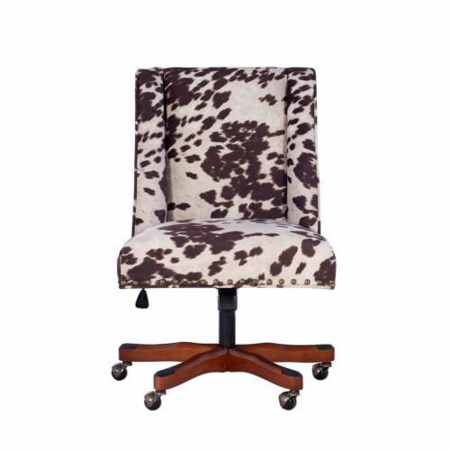 Riverbay Furniture Transitional Fabric Armless Cow Print Office Chair in Brown Perspective: top