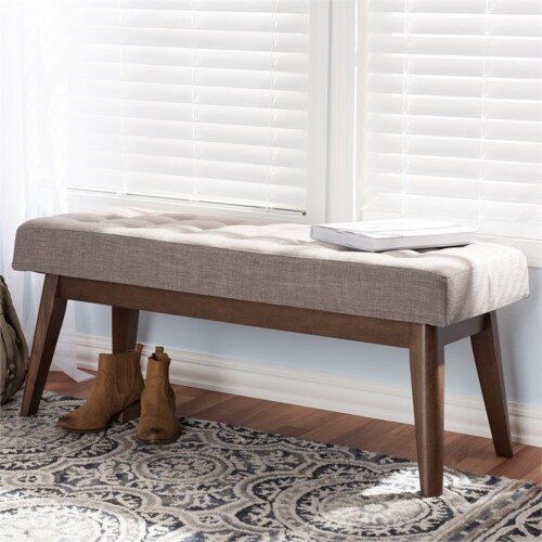 Baxton Studio Elia Button Tufted Bedroom Bench in Light Gray Perspective: top