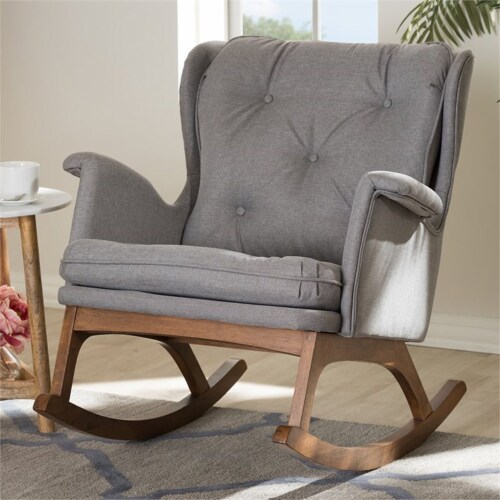 Baxton Studio Maggie Tufted Rocker in Gray and Walnut Perspective: top