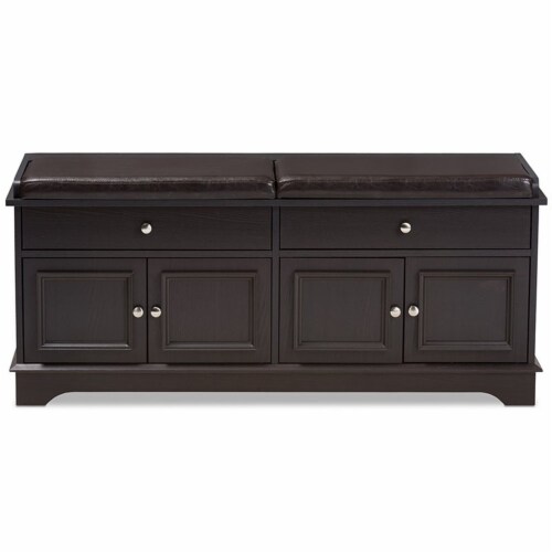 Baxton Studio Mason Faux Leather Shoe Storage Bench in Dark Brown