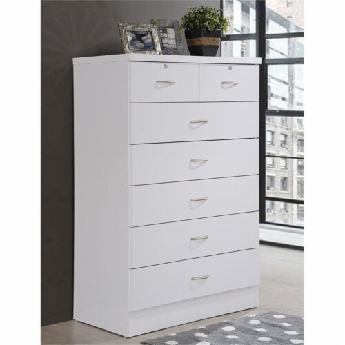 Pemberly Row Tall 7 Drawer Chest with 2 Locking Drawers in White