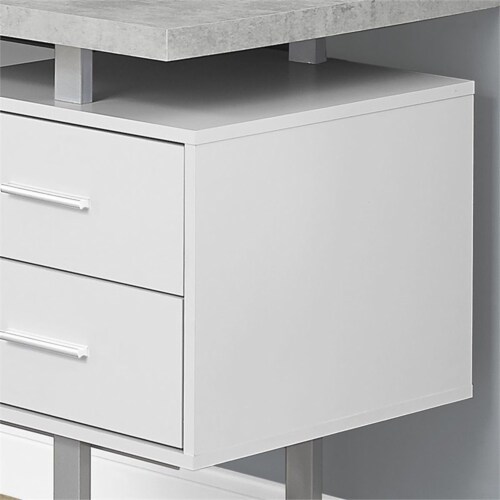 Levan Home L Shaped Corner Computer Desk in White and Gray Cement Perspective: top