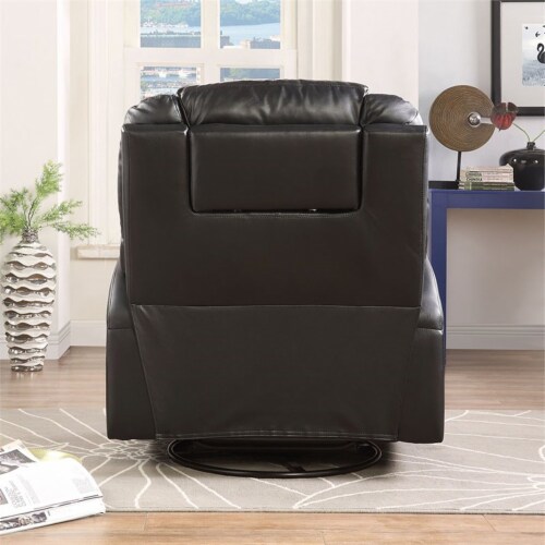 Bowery Hill Faux Leather Massage Rocker Recliner with Swivel Base in Black Perspective: top