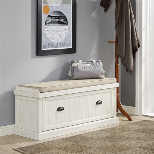 Distressed white clearance storage bench