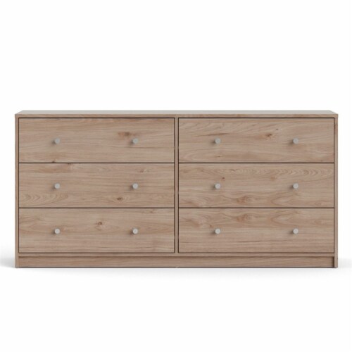 Levan Home Contemporary Wide 6 Drawer Double Bedroom Dresser in Oak Perspective: top