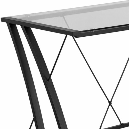 Scranton Co Modern Metal Glass L Shaped Computer Desk in Clear Black 1 Smith s Food and Drug