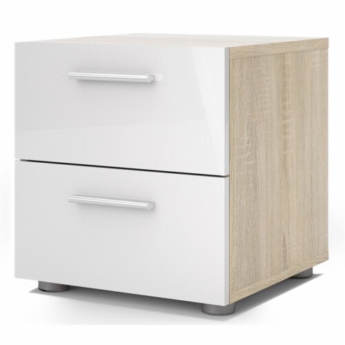 Levan Home Contemporary 2 Drawer Nightstand in Oak & White Gloss Perspective: top