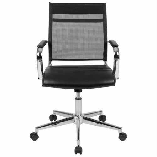 Scranton & Co Mid Back Leather Mesh Executive Swivel Office Chair in Black Perspective: top