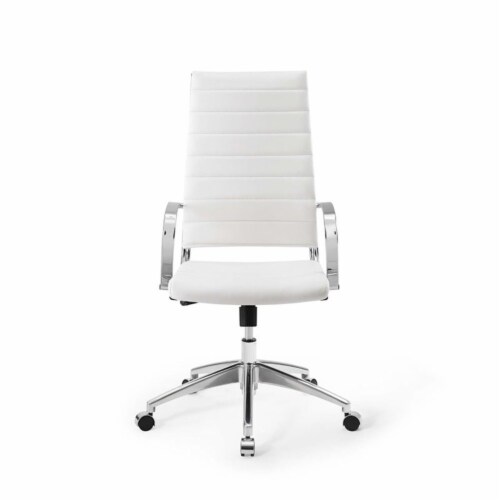 Scranton & Co High Back Ribbed Faux Leather Office Swivel Chair in White Perspective: top