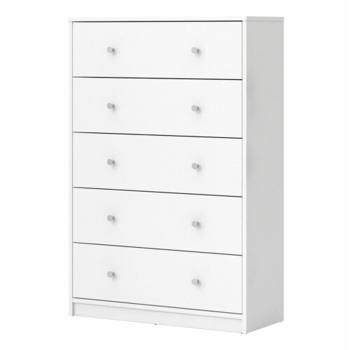 Levan Home Contemporary 5 Drawer Engineered Wood Chest/Bedroom Dresser in White Perspective: top