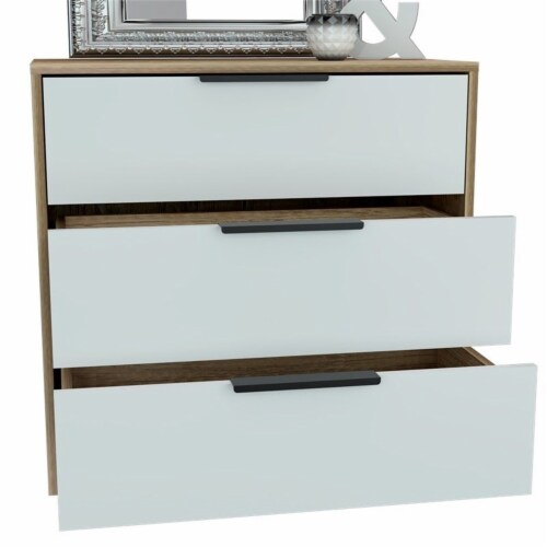 Levan Home 3 Drawer Bedroom Chest Dresser in White & Light Oak Perspective: top