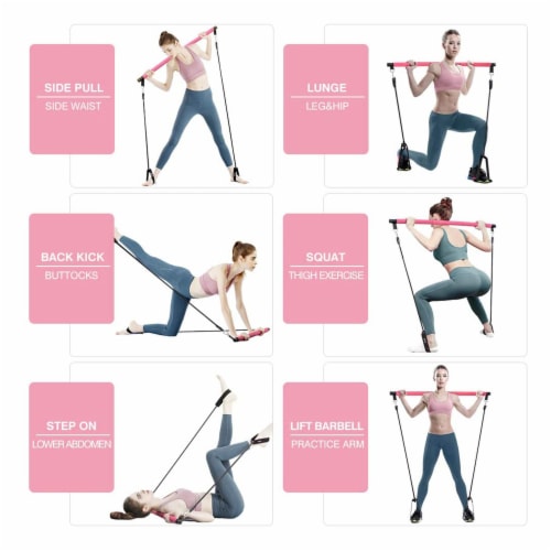 MALOOW Portable Pilates Bar with Adjustable Resistance Bands Travel Bag Pink 1 Piece Kroger