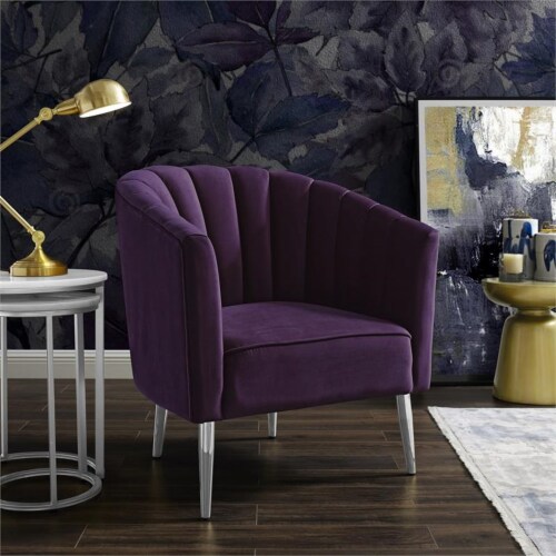 Posh Living Blaze Velvet Upholstered Barrel Back Accent Chair in