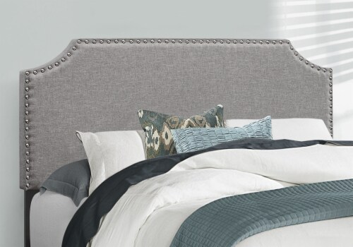 Bed, Full Size, Platform, Bedroom, Frame Linen Look, Wood Legs, Grey, Chrome, Transitional Perspective: top
