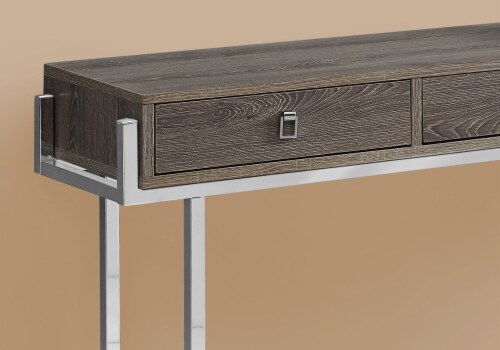 Monarch 3 Drawer Accent Console Table in Dark Taupe and Chrome 