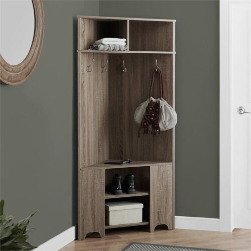 Hall Tree, Entryway, Hallway, Organizer, Storage, Coat Rack, Laminate, Brown, Perspective: top