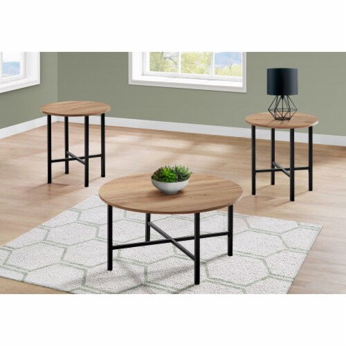 Monarch 3 Piece Contemporary Round Wood Top Coffee Table Set in Pine