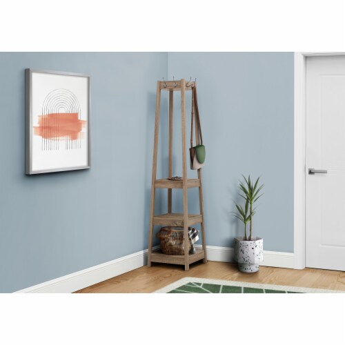 Monarch 3 Shelf 72" Modern Wooden Free Standing Corner Coat Rack in Dark Taupe 
