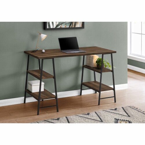 Home Office, Laptop, Storage Shelves, 48 l, Work, Metal, Laminate, Brown, Black, Perspective: top
