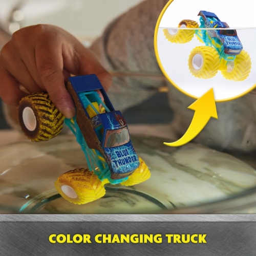 Spin Master Monster Jam Mud Blasters™ Blue Thunder Color Change Toy Truck Perspective: top