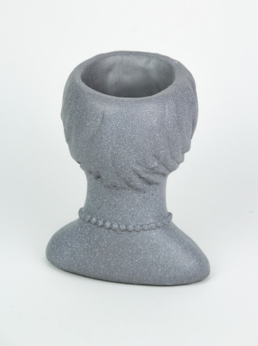 Set of 2 Roaring 20's Flapper Lady Gray Concrete Head Mini Planter 6 Inches Tall - Grey Perspective: top