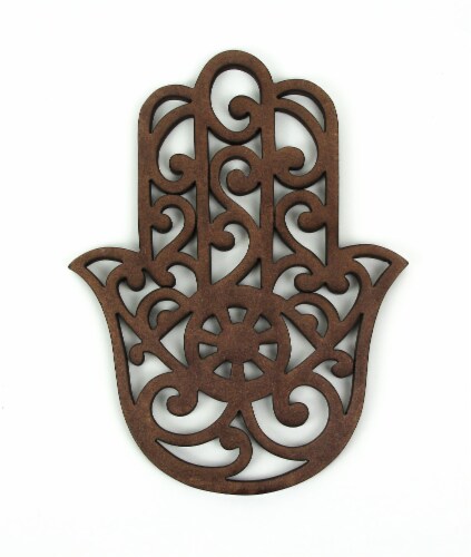 Set of 2 Hand Carved Stained Wood Hamsa Wall Hangings Plaques 11.75 Inches High - Brown Perspective: top