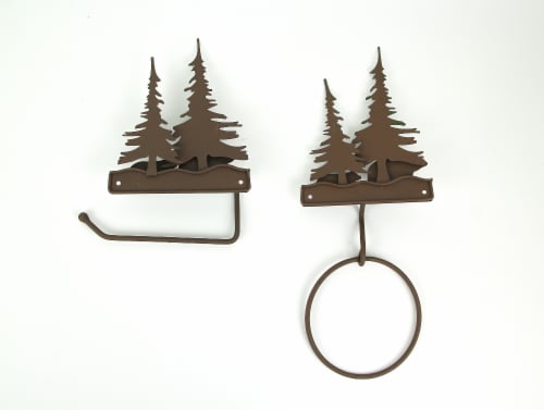 Metal Bear Forest Toilet Paper And Towel Holder Set Bathroom Wall Mounted Decor Perspective: top