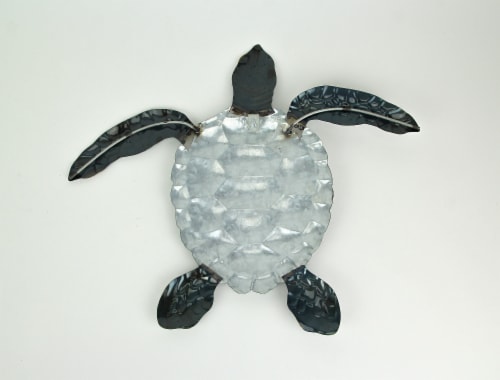 Set of 2 Blue Galvanized Metal Sea Turtle Wall Art Hanging Sculpture Home Decor Perspective: top