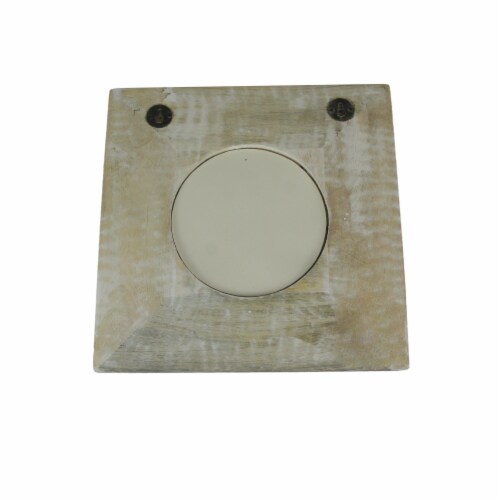 Set of 3 Natural Wood Framed Porthole Style Wall Mirrors 12 Inches Square Perspective: top