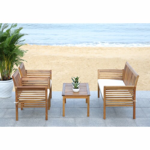 Safavieh Dune Wood And Polyeste Sofa In Natual / Light Gay