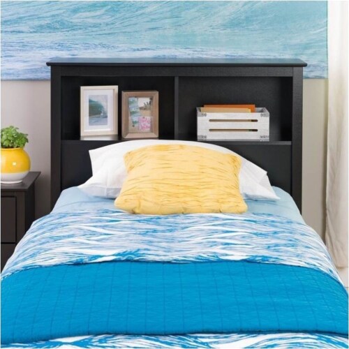 Hawthorne Collections Twin Bookcase Headboard in Black Perspective: top