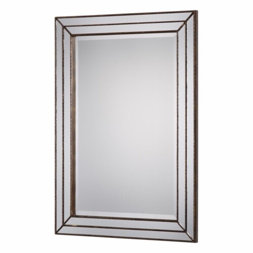 Bowery Hill Grooved Metal Mirror in Metallic Bronze Perspective: top