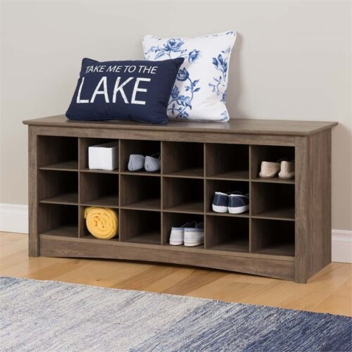 Atlin Designs 18 Cubby Shoe Storage Bench in Drifted Gray Perspective: top