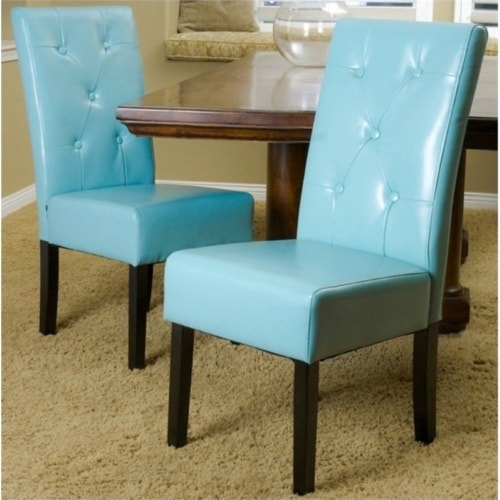 Brika Home Faux Leather Tufted Dining Side Chair in Teal Blue Set