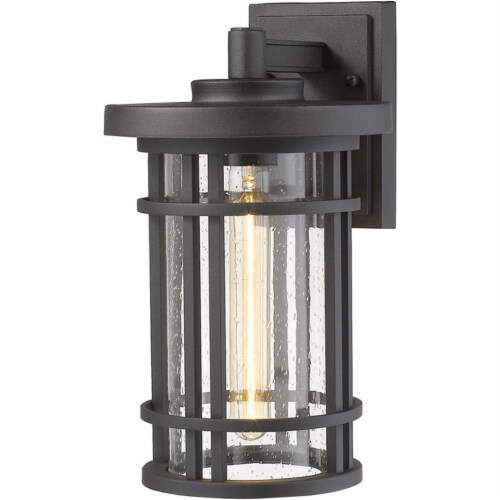 Z-Lite Jordan 14  Seedy Glass Aluminum Outdoor Wall Sconce in Black Perspective: top