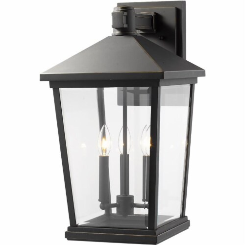 Z-Lite Beacon 3 Light 23  Clear Glass Aluminum Outdoor Wall Sconce in Bronze Perspective: top