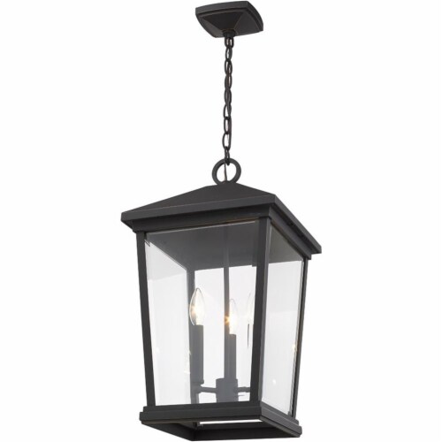 Z-Lite Beacon 3 Light 22  Clear Glass Aluminum Outdoor Pendant in Bronze Perspective: top
