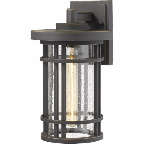 Z-Lite Jordan 14  Seedy Glass Aluminum Outdoor Wall Sconce in Bronze Perspective: top