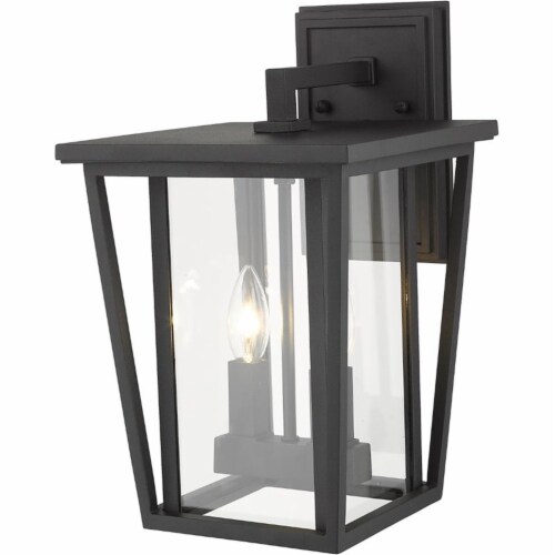 Z-Lite Seoul 2 Light 15  Clear Glass Aluminum Outdoor Wall Sconce in Black Perspective: top