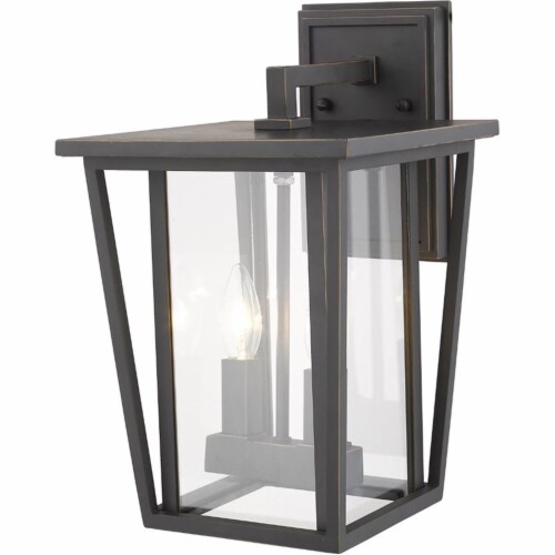Z-Lite Seoul 2 Light 15  Clear Glass Aluminum Outdoor Wall Sconce in Bronze Perspective: top