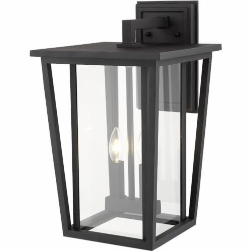 Z-Lite Seoul 2 Light 19  Clear Glass Aluminum Outdoor Wall Sconce in Black Perspective: top